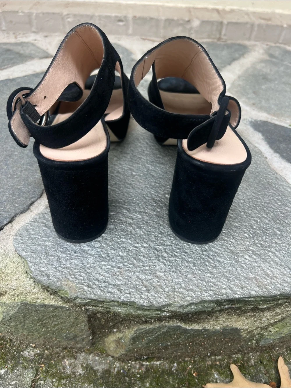 Sacha London Black Suede Peep-Toe Slingback Platform Heels